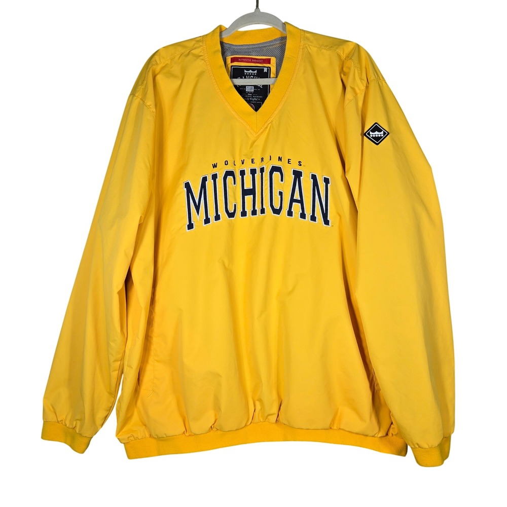 Franchise Club Michigan Wolverines Mens XXL Pullover Windbreaker Yellow V Neck